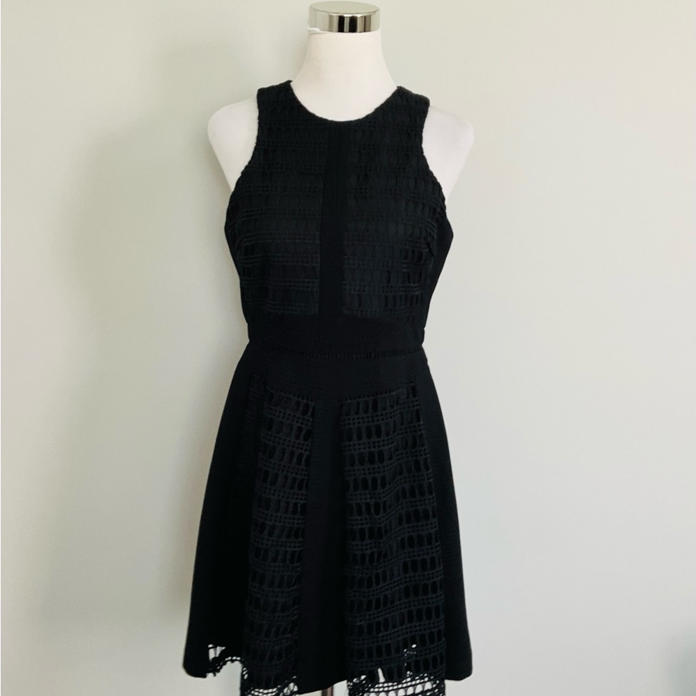 Adelyn Rae Little Black Sleeveless Cotton Lacey Dress Fully Lined Size M EUC